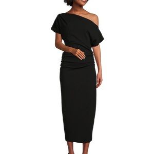Gibson & Latimer Asymmetric One Shoulder Short Sleeve Ruched Midi Knit Dress